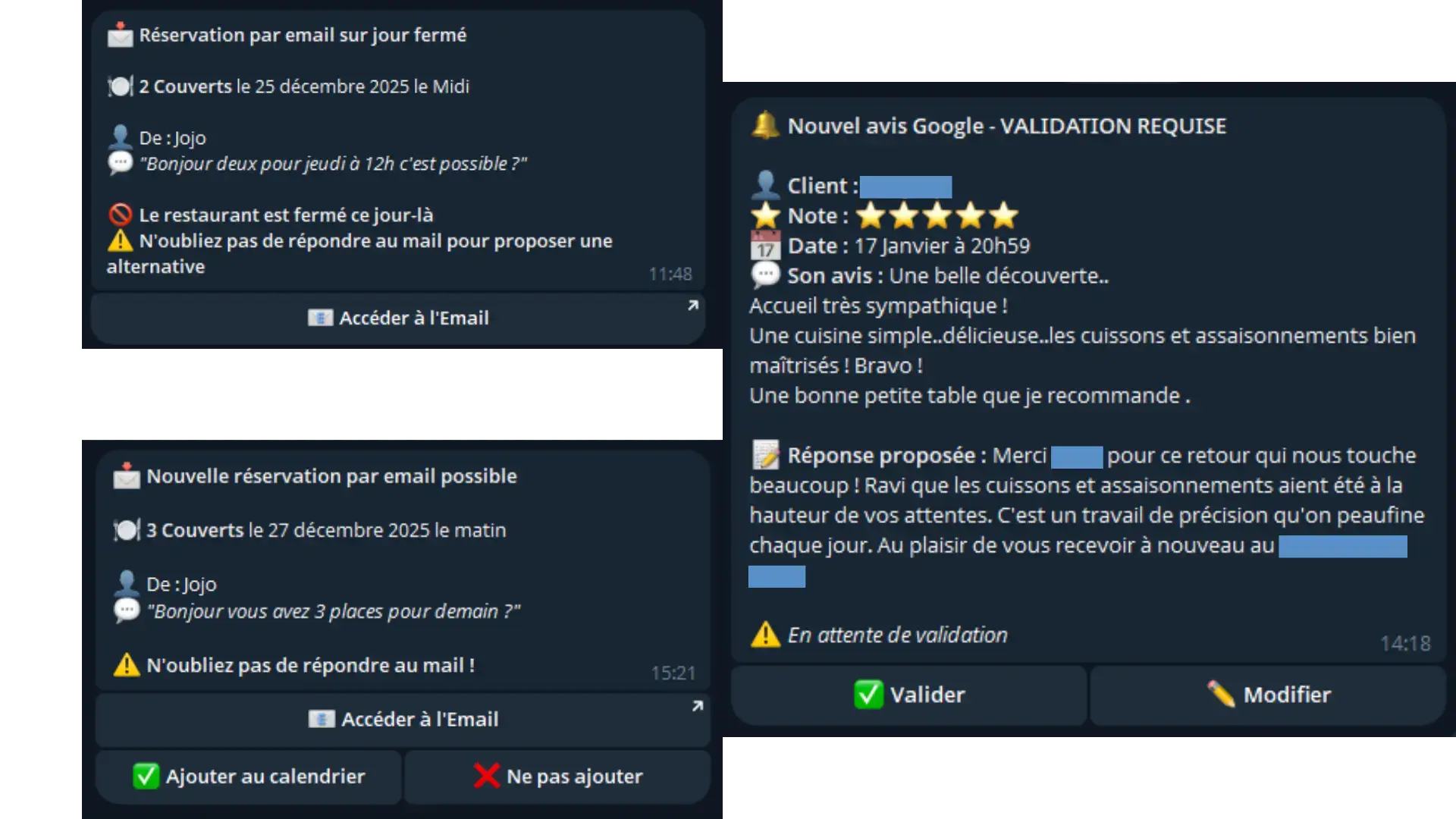 Notifications Telegram automation restaurant